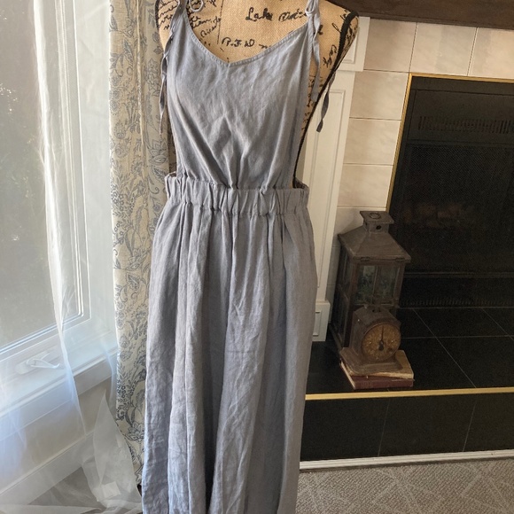notPERFECTLINEN Light Blue 100% Linen Cropped Jumper Romper BEAUTIFUL Sz L - Picture 1 of 10